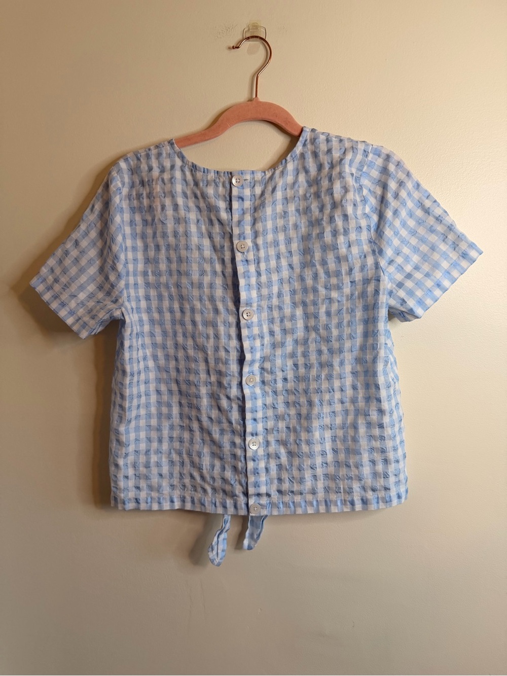 Madewell Blue & White Gingham Tie-Front Short Sleeve Top - Picture 3 of 3
